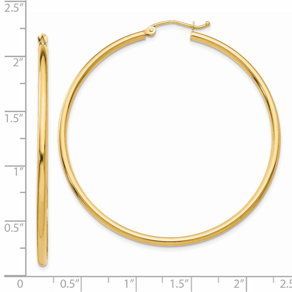 14K Yellow Gold Polished 2x50mm Lightweight Tube Hoop Earrings
