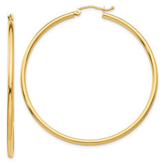 14K Yellow Gold Polished 2x50mm Lightweight Tube Hoop Earrings