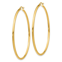 14K Yellow Gold Polished 2x55mm Lightweight Tube Hoop Earrings