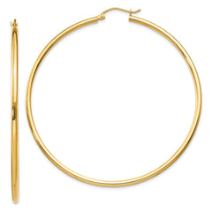 14K Yellow Gold Polished 2x60mm Tube Hoop Earrings