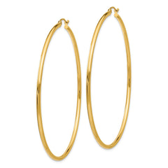 14K Yellow Gold Polished 2x65mm Lightweight Tube Hoop Earrings