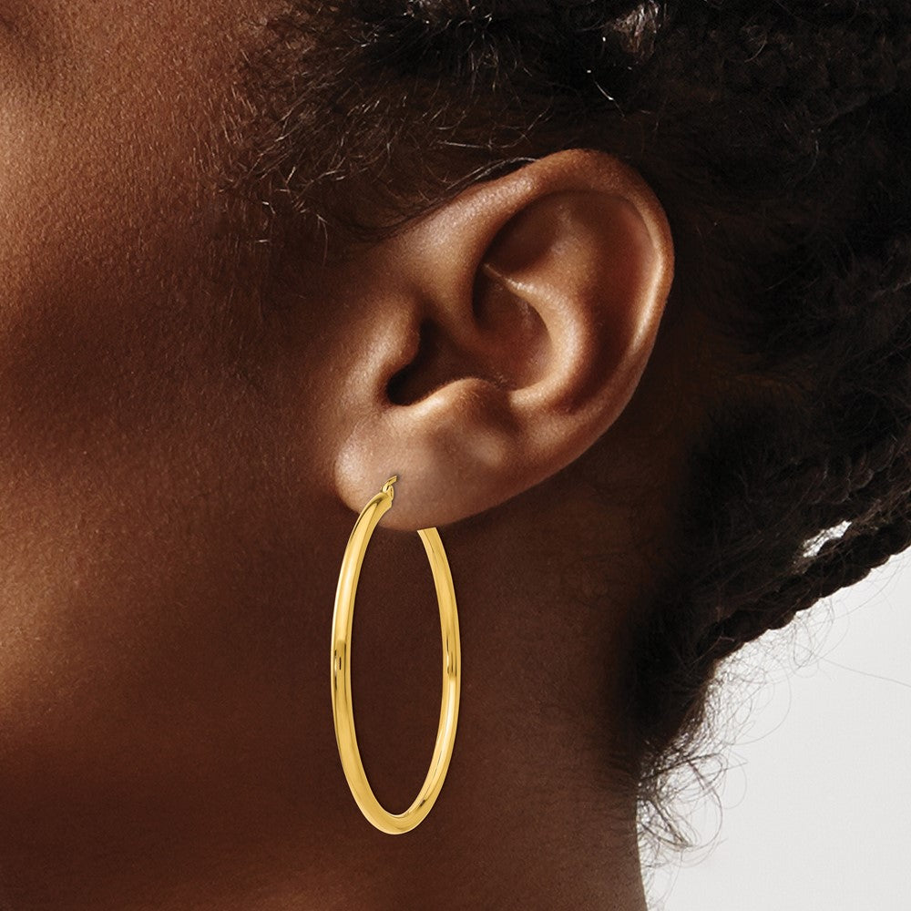 14K Yellow Gold Polished 2.5mm Tube Hoop Earrings