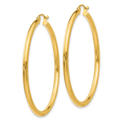 14K Yellow Gold Polished 2.5mm Lightweight Tube Hoop Earrings