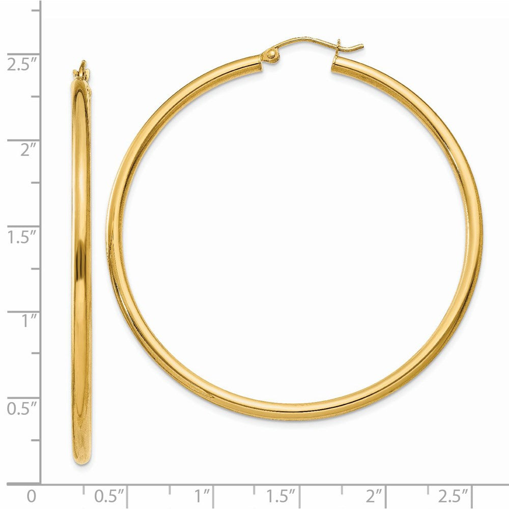 14K Yellow Gold Polished 2.5mm Tube Hoop Earrings