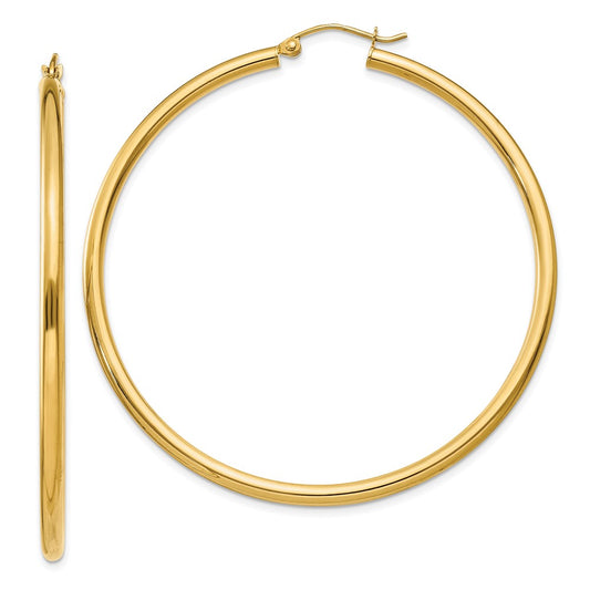 14K Yellow Gold Polished 2.5mm Lightweight Tube Hoop Earrings