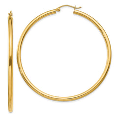 14K Yellow Gold Polished 2.5mm Lightweight Tube Hoop Earrings