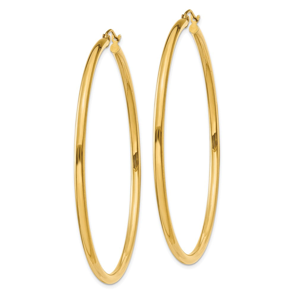 14K Yellow Gold Polished 2.5mm Lightweight Tube Hoop Earrings