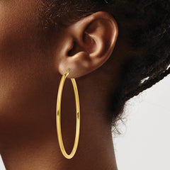 14K Yellow Gold Polished 2.5mm Lightweight Tube Hoop Earrings