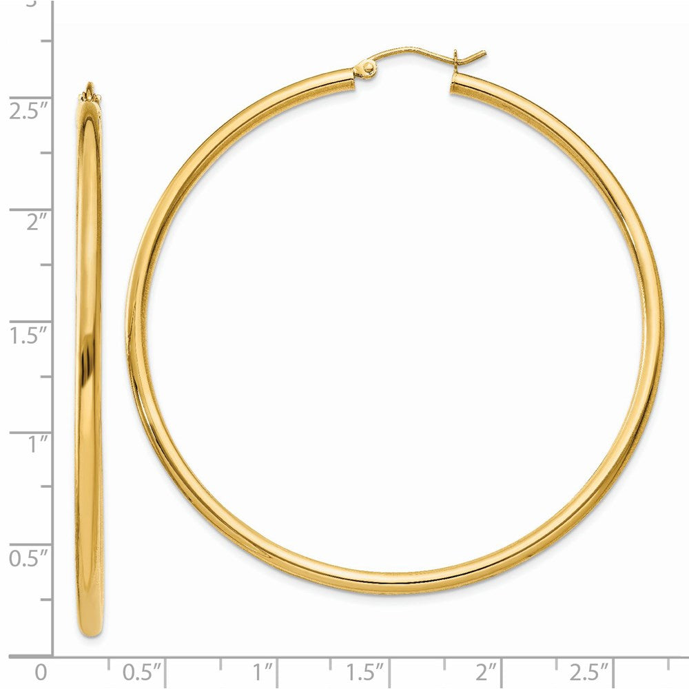 14K Yellow Gold Polished 2.5mm Lightweight Tube Hoop Earrings