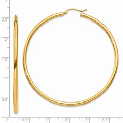 14K Yellow Gold Polished 2.5mm Lightweight Tube Hoop Earrings