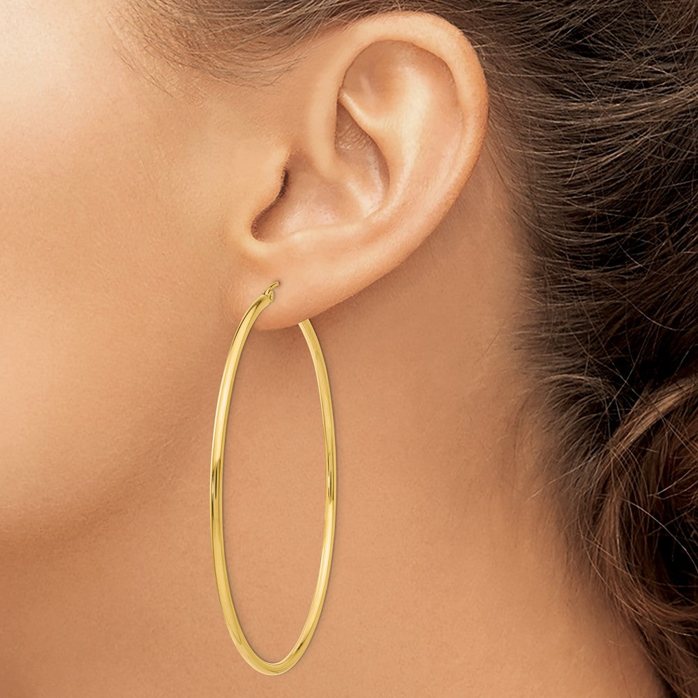 14K Yellow Gold Polished 2.5mm Tube Hoop Earrings