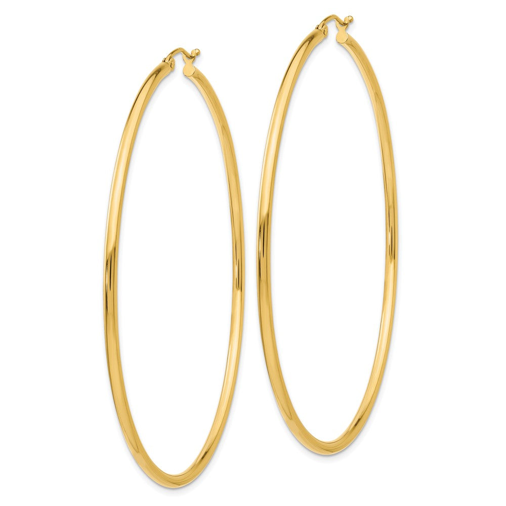 14K Yellow Gold Polished 2.5mm Lightweight Tube Hoop Earrings