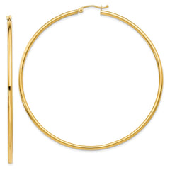 14K Yellow Gold Polished 2.5mm Tube Hoop Earrings