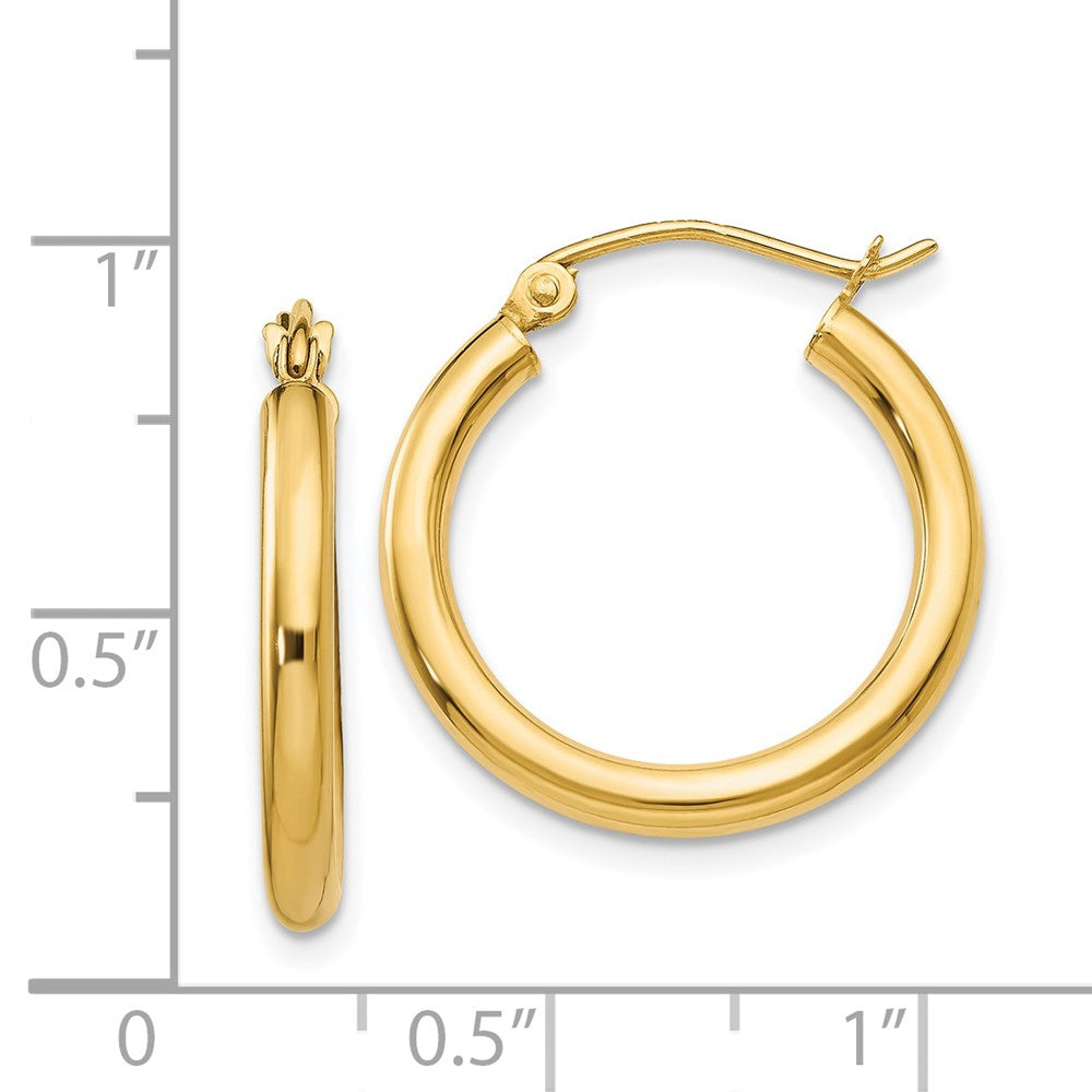 14K Yellow Gold Polished 2.5mm Tube Hoop Earrings