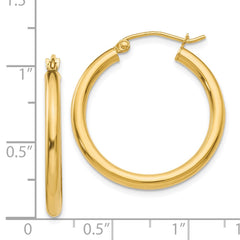 14K Yellow Gold Polished 2.5mm Tube Hoop Earrings