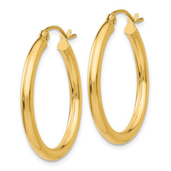 14K Yellow Gold Polished 2.5mm Lightweight Tube Hoop Earrings