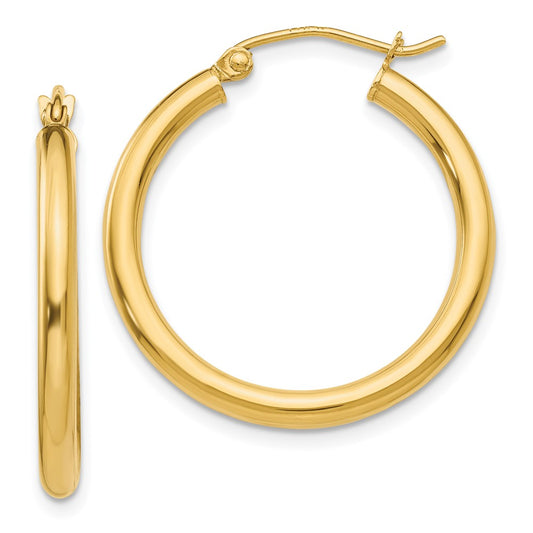 14K Yellow Gold Polished 2.5mm Tube Hoop Earrings
