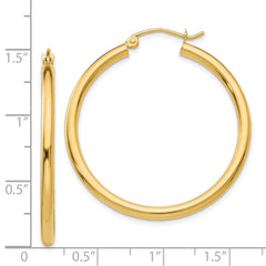14K Yellow Gold Polished 2.5mm Lightweight Tube Hoop Earrings