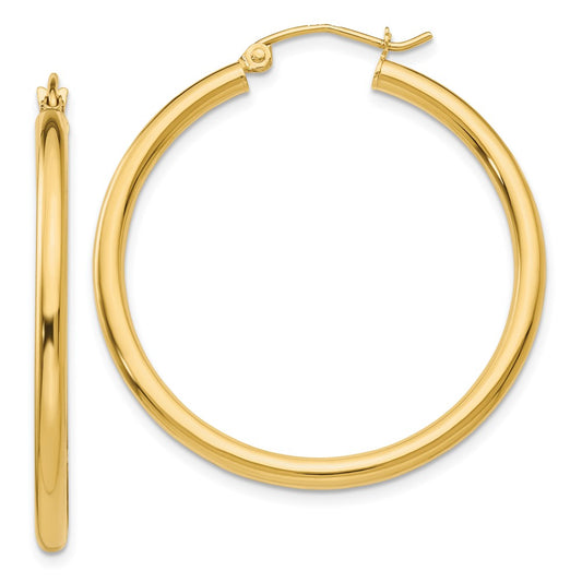 14K Yellow Gold Polished 2.5mm Tube Hoop Earrings
