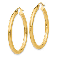 14K Yellow Gold Polished 3mm Lightweight Tube Hoop Earrings
