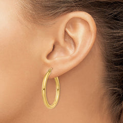 14K Yellow Gold Polished 3mm Lightweight Tube Hoop Earrings