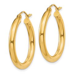 14K Yellow Gold Polished 3mm Tube Hoop Earrings