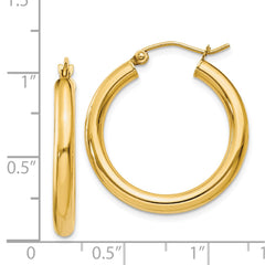 14K Yellow Gold Polished 3mm Tube Hoop Earrings