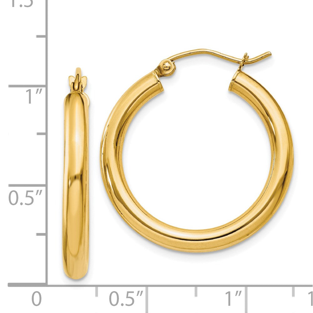 14K Yellow Gold Polished 3mm Lightweight Tube Hoop Earrings