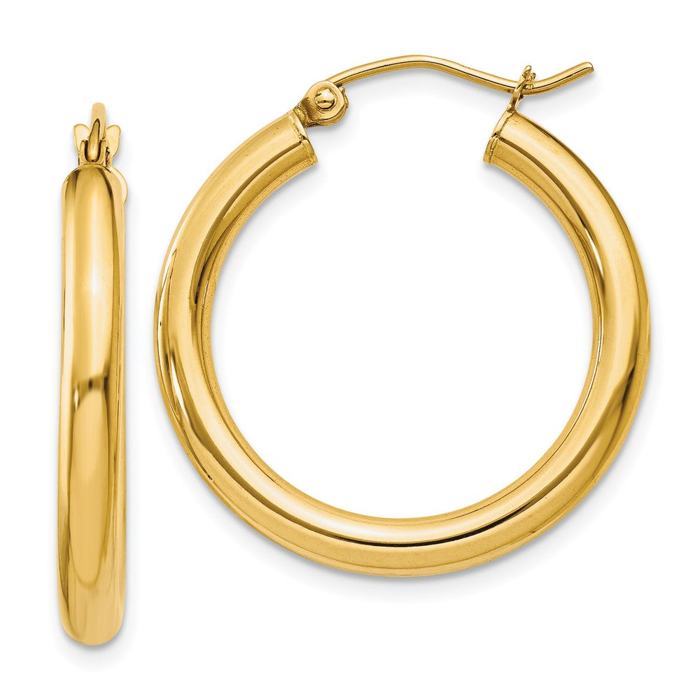 14K Yellow Gold Polished 3mm Lightweight Tube Hoop Earrings