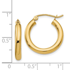 14K Yellow Gold Polished 3mm Tube Hoop Earrings