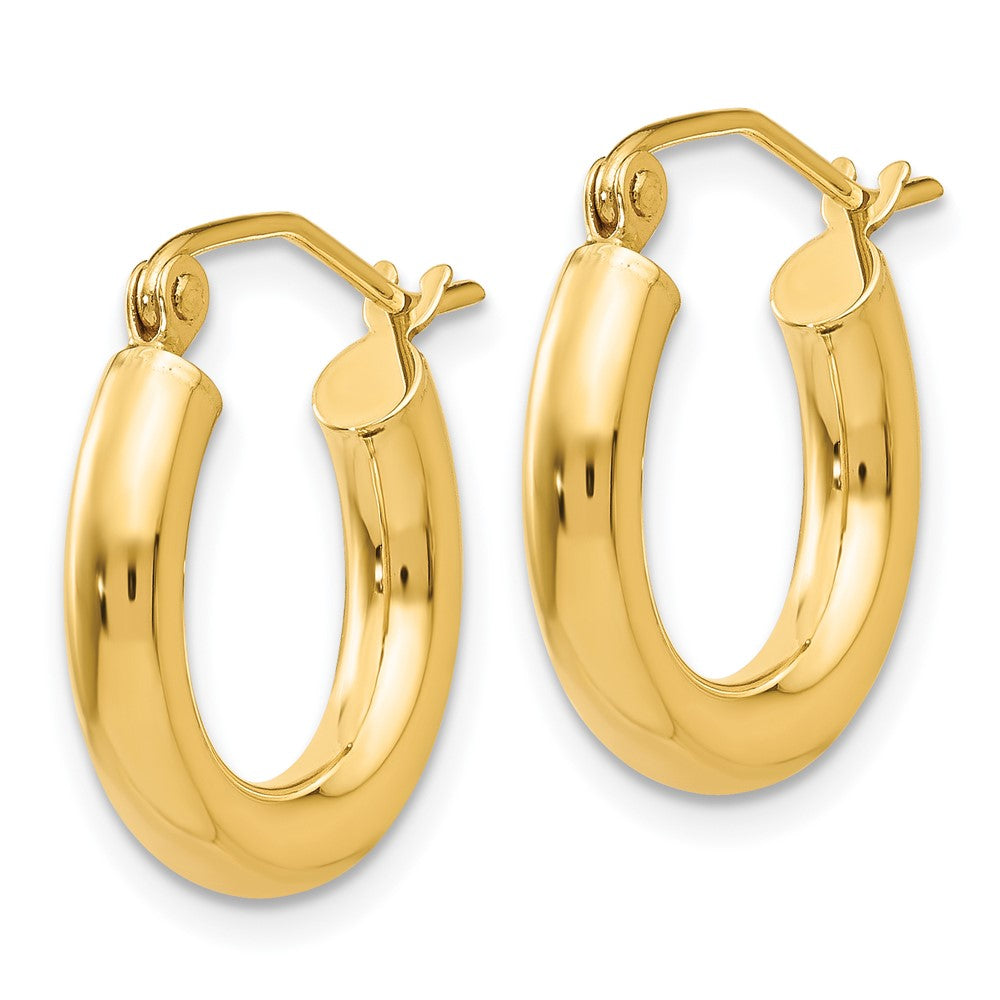 14K Yellow Gold Polished 3mm Lightweight Tube Hoop Earrings