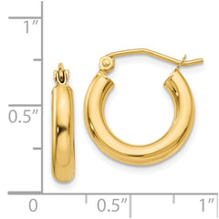 14K Yellow Gold Polished 3mm Lightweight Tube Hoop Earrings