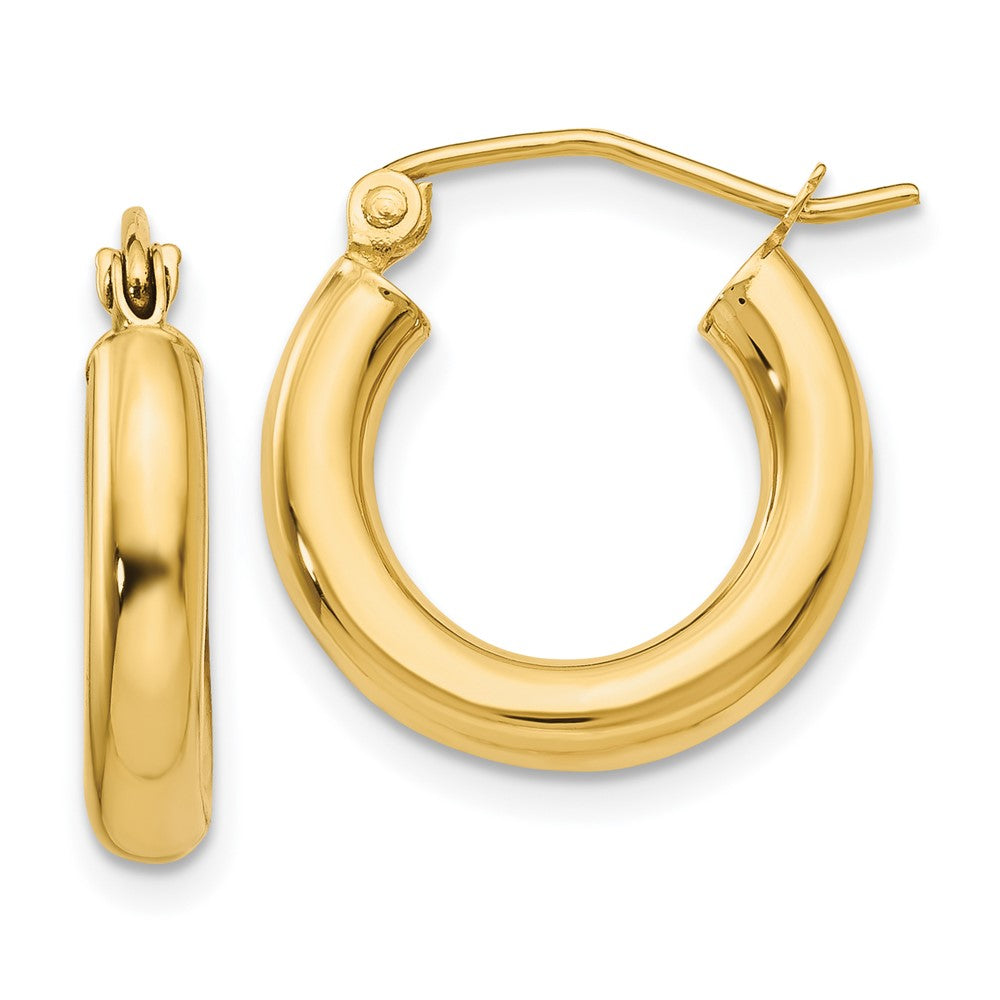 14K Yellow Gold Polished 3mm Lightweight Tube Hoop Earrings
