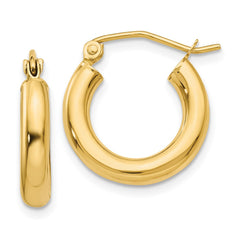 14K Yellow Gold Polished 3mm Lightweight Tube Hoop Earrings