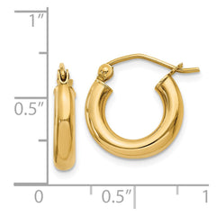14K Yellow Gold Polished 3mm Lightweight Tube Hoop Earrings