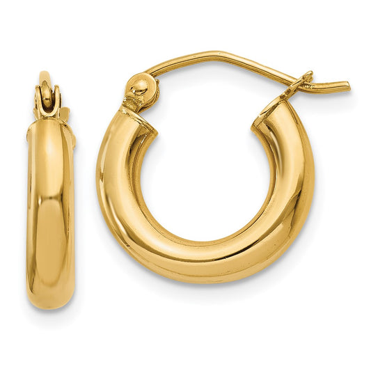 14K Yellow Gold Polished 3mm Lightweight Tube Hoop Earrings