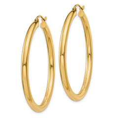 14K Yellow Gold Polished 3mm Lightweight Tube Hoop Earrings
