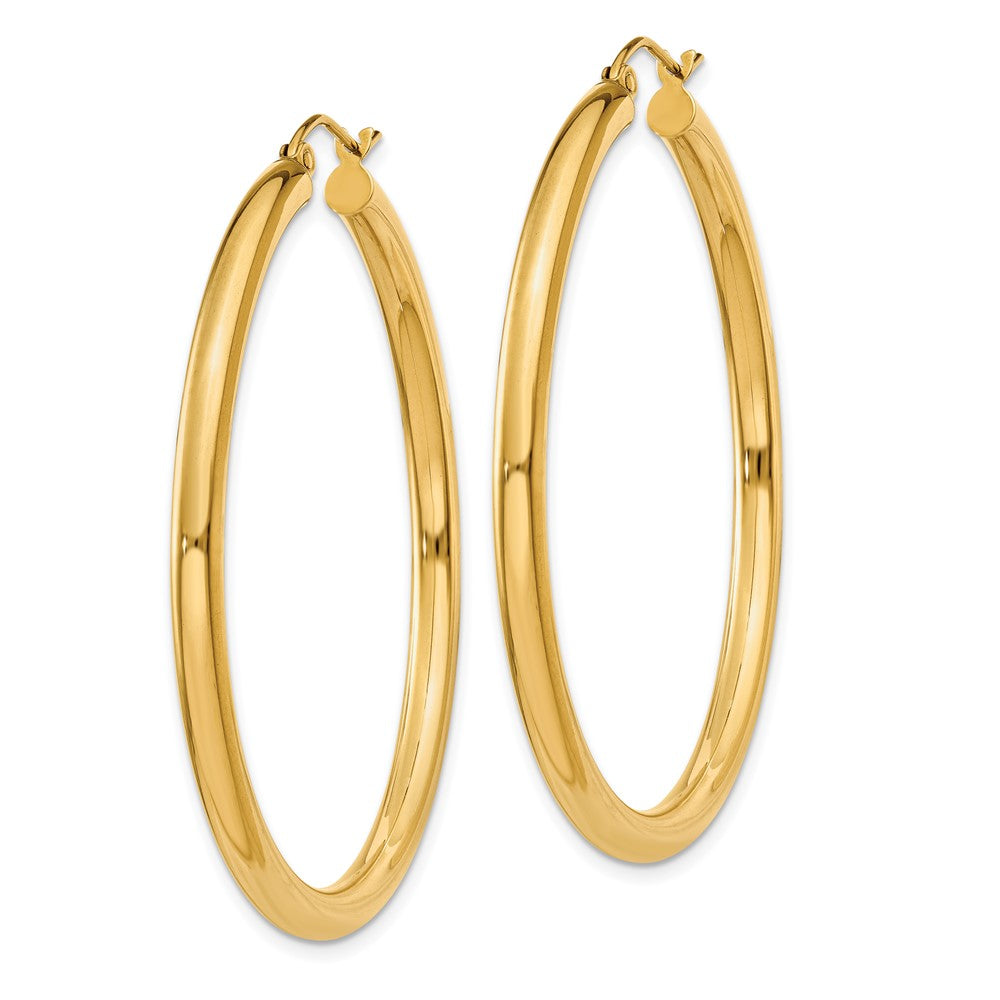 14K Yellow Gold Polished 3mm Lightweight Tube Hoop Earrings