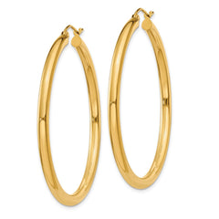 14K Yellow Gold Polished 3mm Lightweight Tube Hoop Earrings