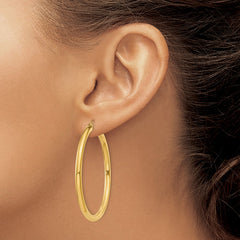 14K Yellow Gold Polished 3mm Lightweight Tube Hoop Earrings