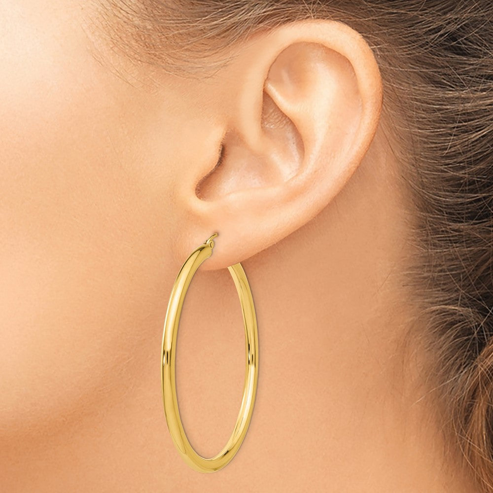 14K Yellow Gold Polished 3mm Tube Hoop Earrings
