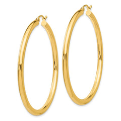 14K Yellow Gold Polished 3mm Lightweight Tube Hoop Earrings