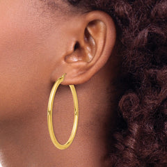14K Yellow Gold Polished 3mm Lightweight Tube Hoop Earrings