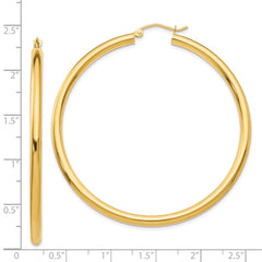 14K Yellow Gold Polished 3mm Tube Hoop Earrings