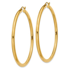 14K Yellow Gold Polished 3mm Lightweight Tube Hoop Earrings