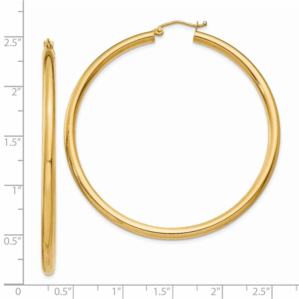 14K Yellow Gold Polished 3mm Lightweight Tube Hoop Earrings