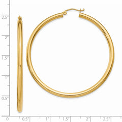 14K Yellow Gold Polished 3mm Lightweight Tube Hoop Earrings