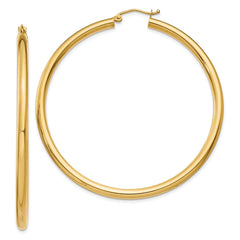 14K Yellow Gold Polished 3mm Lightweight Tube Hoop Earrings