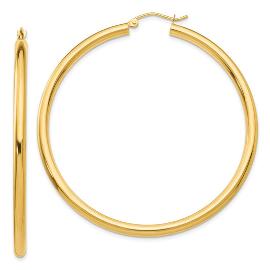 14K Yellow Gold Polished 3mm Tube Hoop Earrings
