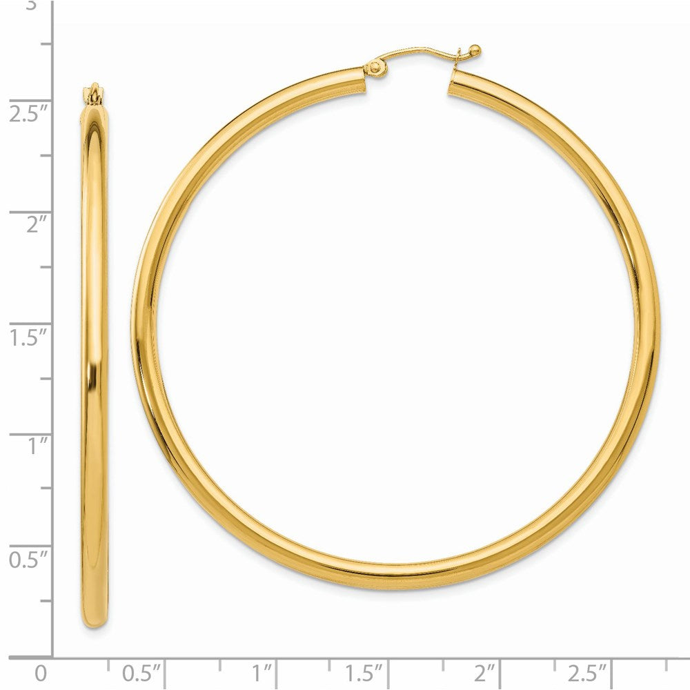 14K Yellow Gold Polished 3mm Tube Hoop Earrings